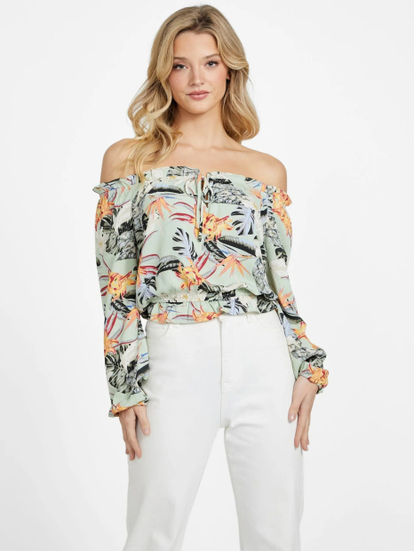 Женский топ  GUESS с открытыми плечами 1159833027 (Зеленый S)