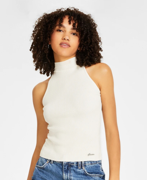 В'язаний жіночий топ GUESS з коміром-халтером 1159835209 (Молочний XL)