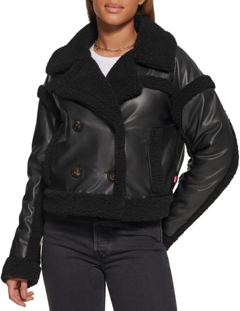 Жіноча куртка з екошкіри Levi's з шерпою 1159809112 (Чорний, XL)