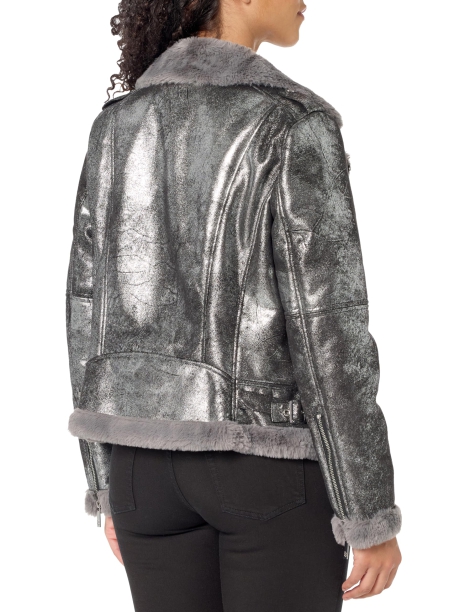 Жіноча блискуча куртка Tommy Hilfiger з екозамші на хутрі 1159809130 (Сірий, L)