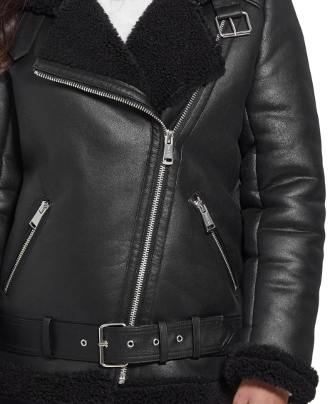Женская куртка из искусственной кожи Guess с мехом 1159837575 (Черный L)