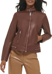 Женская куртка из экокожи Levi's на молнии 1159785016 (Коричневый, 2X)