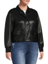 Куртка-рубашка из искусственной кожи Calvin Klein на молнии 1159795239 (Черный, 1X)