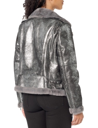 Женская блестящая куртка Tommy Hilfiger из экозамши на меху 1159809130 (Серый, L)