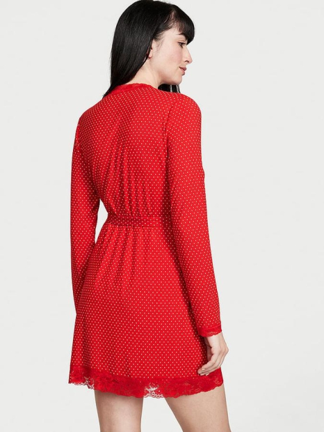 Женский халат с кружевной отделкой Victoria's Secret в горошек 1159805811 (Красный, M/L)