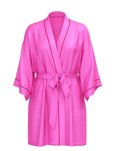 Женский сатиновый халат Victoria's Secret 1159835415 (Розовый XS/S)