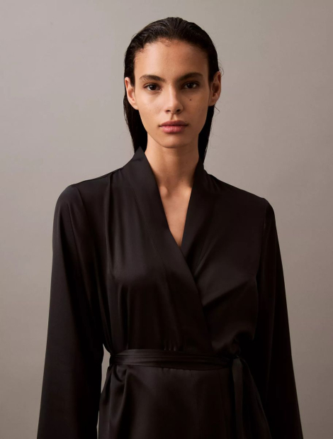 Жіночий сатиновий халат Calvin Klein 1159835873 (Чорний XS/S)