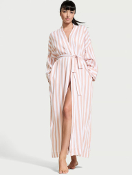 Домашний длинный халат Victoria’s Secret с поясом 1159834564 (Белый/Коричневый XS/S)