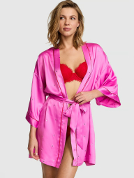 Жіночий сатиновий халат Victoria's Secret 1159835415 (Рожевий XS/S)