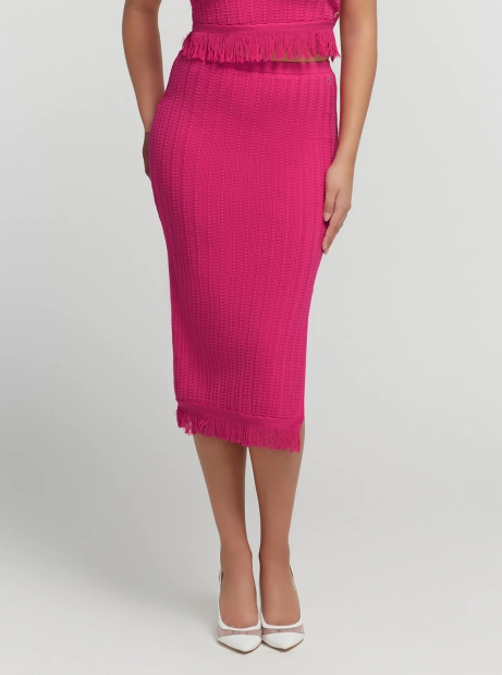 Женская вязаная юбка GUESS с бахромой 1159795984 (Розовый, S)