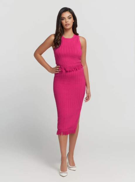 Женская вязаная юбка GUESS с бахромой 1159795984 (Розовый, S)