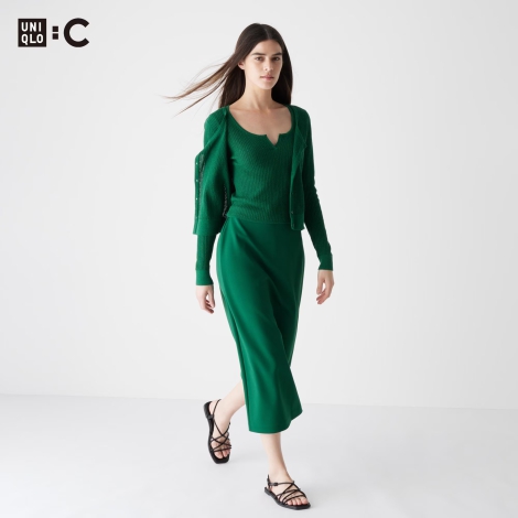 Женская эластичная юбка UNIQLO 1159811485 (Зеленый, L)