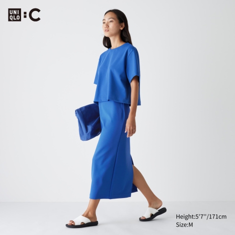 Жіноча еластична спідниця UNIQLO 1159810838 (Білий/синій, M)