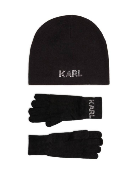 Стильний комплект Karl Lagerfeld Paris шапка та рукавички 1159829348 (Чорний One size)