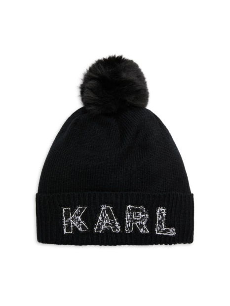 В'язаний комплект Karl Lagerfeld Paris шапка та рукавички 1159829355 (Чорний One size)