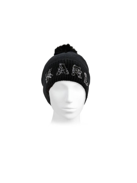 В'язаний комплект Karl Lagerfeld Paris шапка та рукавички 1159829355 (Чорний One size)