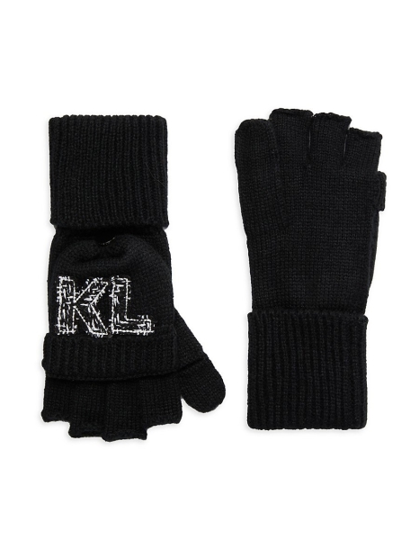В'язаний комплект Karl Lagerfeld Paris шапка та рукавички 1159829355 (Чорний One size)