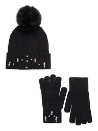 Вязаный комплект SAKS FIFTH AVENUE шапка и перчатки 1159781098 (Черный, One size)