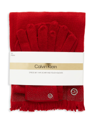 Вязаный комплект Calvin Klein шапка с шарфом и перчатками 1159781128 (Красный, One size)