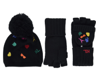 Вязаный комплект Karl Lagerfeld Paris шапка и перчатки 1159781983 (Черный, One size)