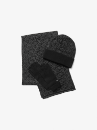В'язаний комплект Michael Kors шапка з шарфом та рукавичками 1159802120 (Чорний, One size)