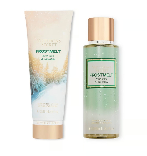 Набір для тіла Victoria's Secret Frostmelt Fresh Mint & Chocolate спрей та лосьйон 1159794409 (Зелений, 250/236 ml)