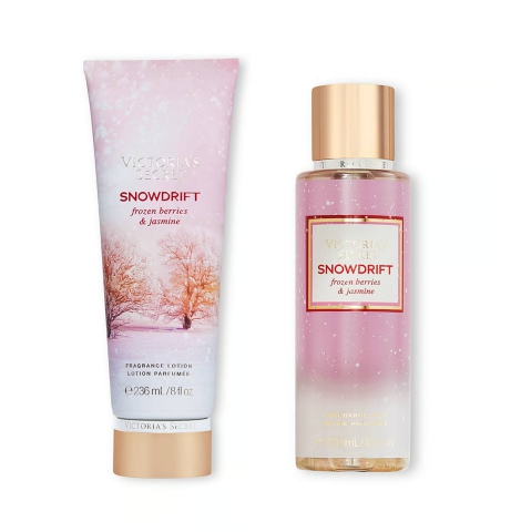 Набір для тіла Victoria's Secret Snowdrift Frozen Berries & Jasmine спрей та лосьйон 1159794412 (Рожевий, 250/236 ml)