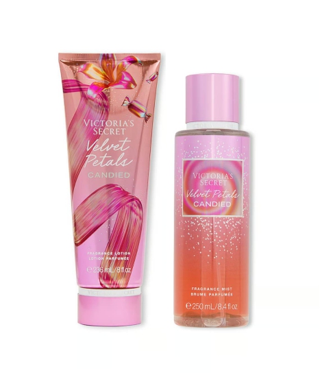 Набір для тіла Velvet Petals Candied Victoria's Secret спрей та лосьйон 1159797624 (Рожевий, 250/236 ml)