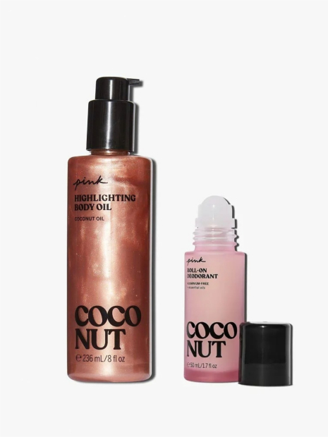 Набор для тела Coconut Victoria’s Secret хайлайтерное масло и дезодорант 1159836970 (Розовый 236 ml/50 ml)