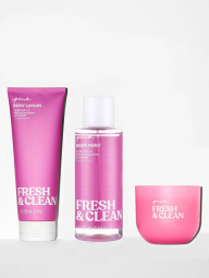 Набор Fresh & Clean Victoria’s Secret Pink мист, лосьон и свеча 1159837976 (Розовый One size)