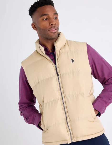 Чоловічий дутий жилет US Polo Assn на блискавці 1159851435 (Бежевий L)