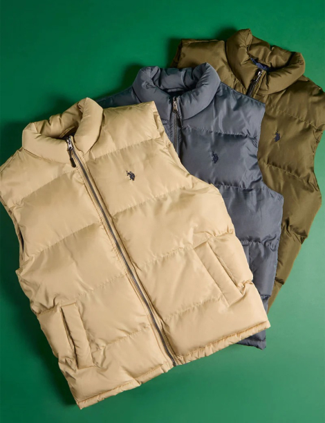 Чоловічий дутий жилет US Polo Assn на блискавці 1159851435 (Бежевий L)