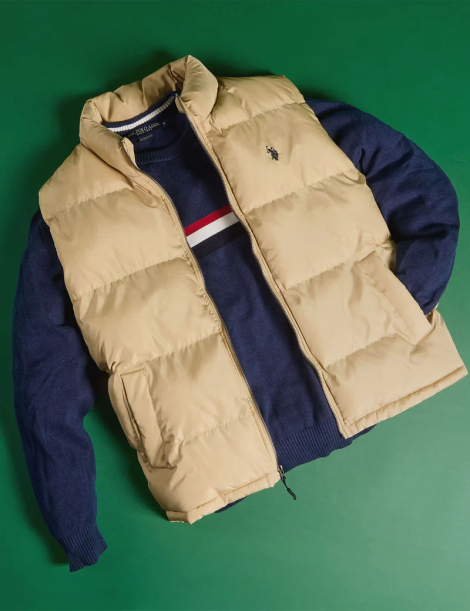 Чоловічий дутий жилет US Polo Assn на блискавці 1159851435 (Бежевий L)