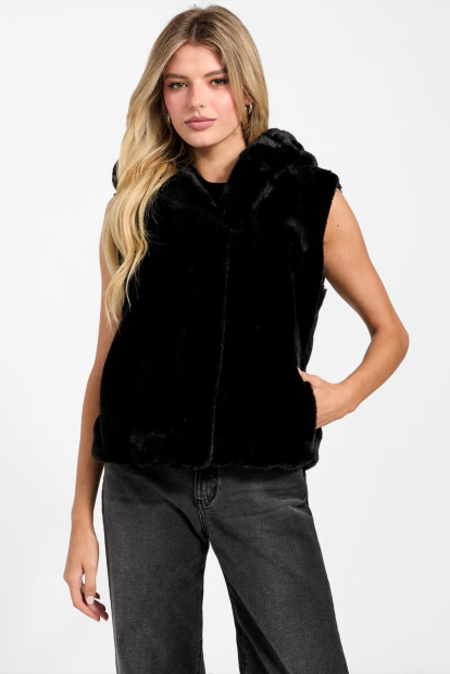 Женская жилетка из экомеха GUESS с капюшоном 1159864571 (Черный M)