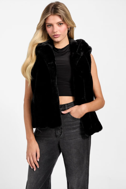 Жіноча жилетка з екомеха GUESS з капюшоном 1159864571 (Чорний M)