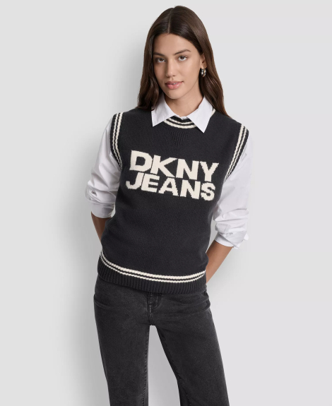 Вязаная жилетка DKNY с логотипом 1159860412 (Черный/Молочный S)