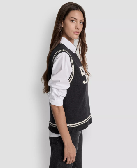 Вязаная жилетка DKNY с логотипом 1159860412 (Черный/Молочный S)