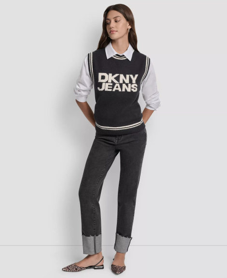 Вязаная жилетка DKNY с логотипом 1159860412 (Черный/Молочный S)