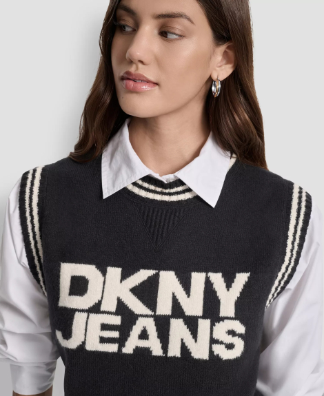 Вязаная жилетка DKNY с логотипом 1159860412 (Черный/Молочный S)