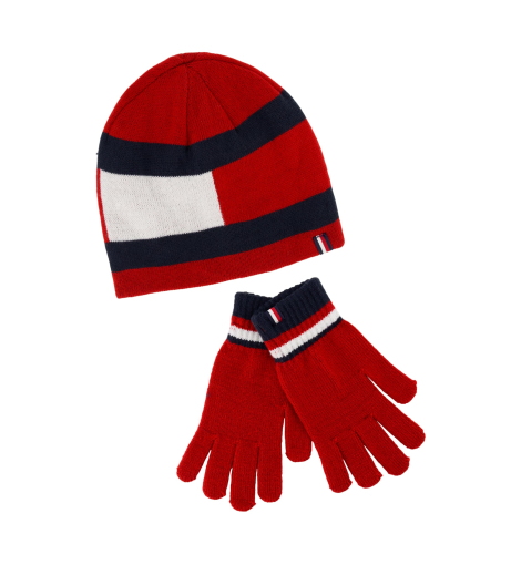 Детский вязаный набор Tommy Hilfiger двухсторонняя шапка и перчатки 1159848310 (Синий/Красный 5-7)