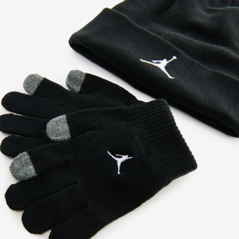 Подростковый вязаный набор Jordan Nike шапка и перчатки 1159860414 (Черный 8-20) на обхват головы 54-58 см
