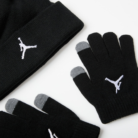 Подростковый вязаный набор Jordan Nike шапка и перчатки 1159860414 (Черный 8-20) на обхват головы 54-58 см