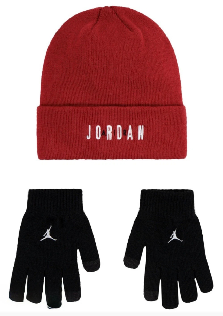 Детский вязаный набор Jordan Nike шапка и перчатки 1159863090 (Черный/Красный 8-20) на обхват головы 54-58 см
