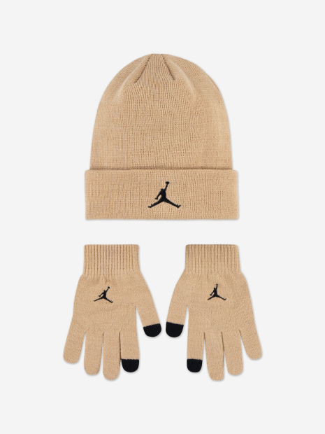 Подростковый вязаный набор Jordan Nike шапка и перчатки 1159981207 (Бежевый 8-20) на обхват головы 54-58 см