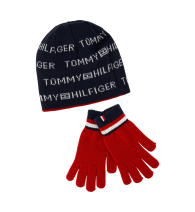 Детский вязаный набор Tommy Hilfiger двухсторонняя шапка и перчатки 1159848310 (Синий/Красный 5-7)
