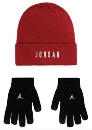 Детский вязаный набор Jordan Nike шапка и перчатки 1159863090 (Черный/Красный 8-20) на обхват головы 54-58 см