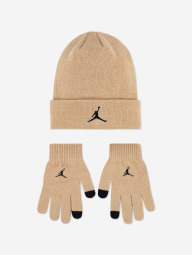 Подростковый вязаный набор Jordan Nike шапка и перчатки 1159981207 (Бежевый 8-20) на обхват головы 54-58 см