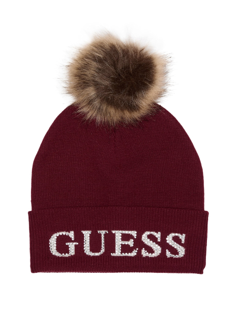 Вязаный набор со стразами Guess шапка и шарф в подарочной коробке 1159859524 (Бордовый One size)