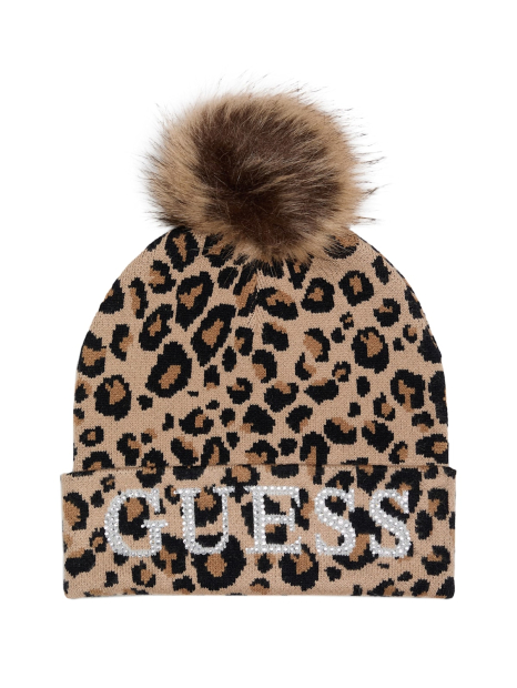 Вязаный набор со стразами Guess шапка и шарф в подарочной коробке 1159859529 (Леопардовый One size)