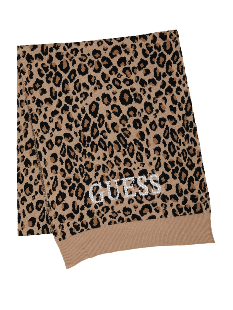 Вязаный набор со стразами Guess шапка и шарф в подарочной коробке 1159859529 (Леопардовый One size)